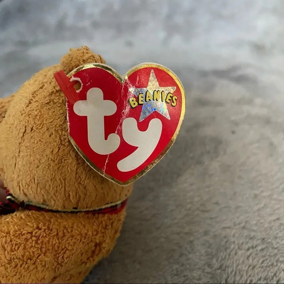 TY beanie babies 6” woody brown bear bean plush stuffed animal plaid bow - Picture 7 of 8